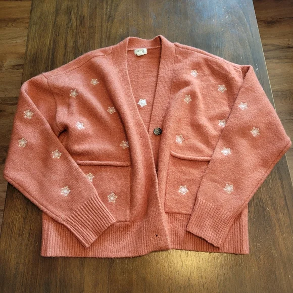 A.N.A Rust Floral Button Front Cardigan Sweater Womens Medium Fall Cozy Top - Picture 5 of 8